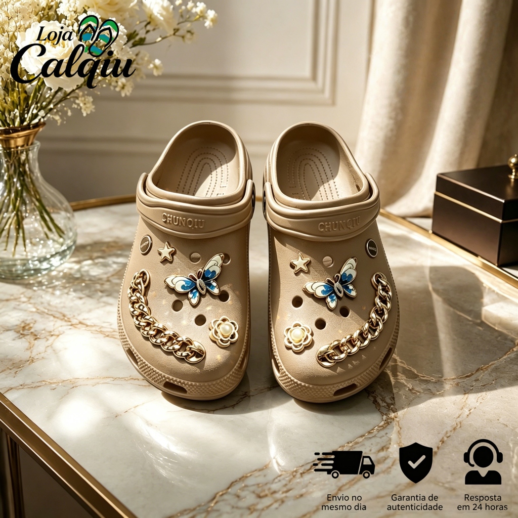 Kit Babuche Feminino Eva com Pingentes Antiderrapa