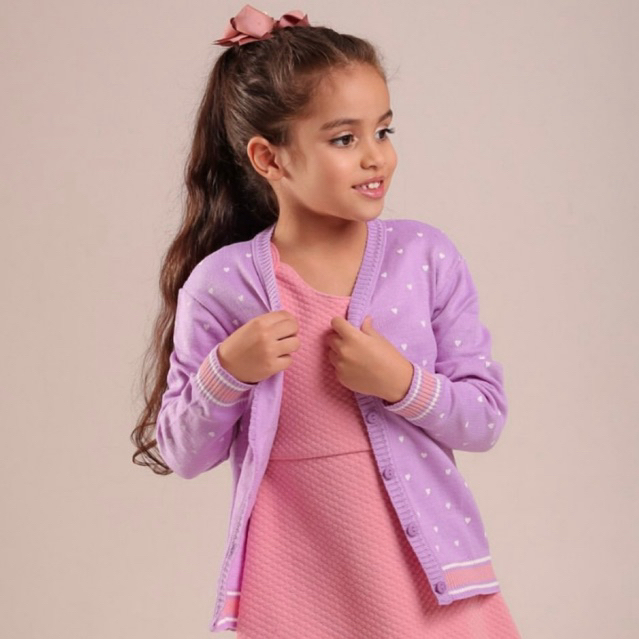 Casaco Infantil Coração Feminino Tricô Botões 