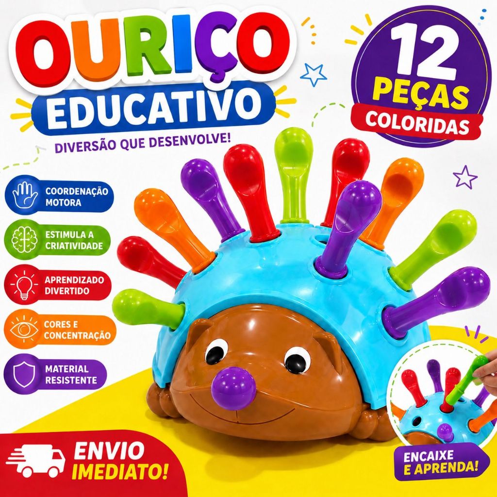 Ouriço Colorido Brinquedo Educativo Aprendizagem