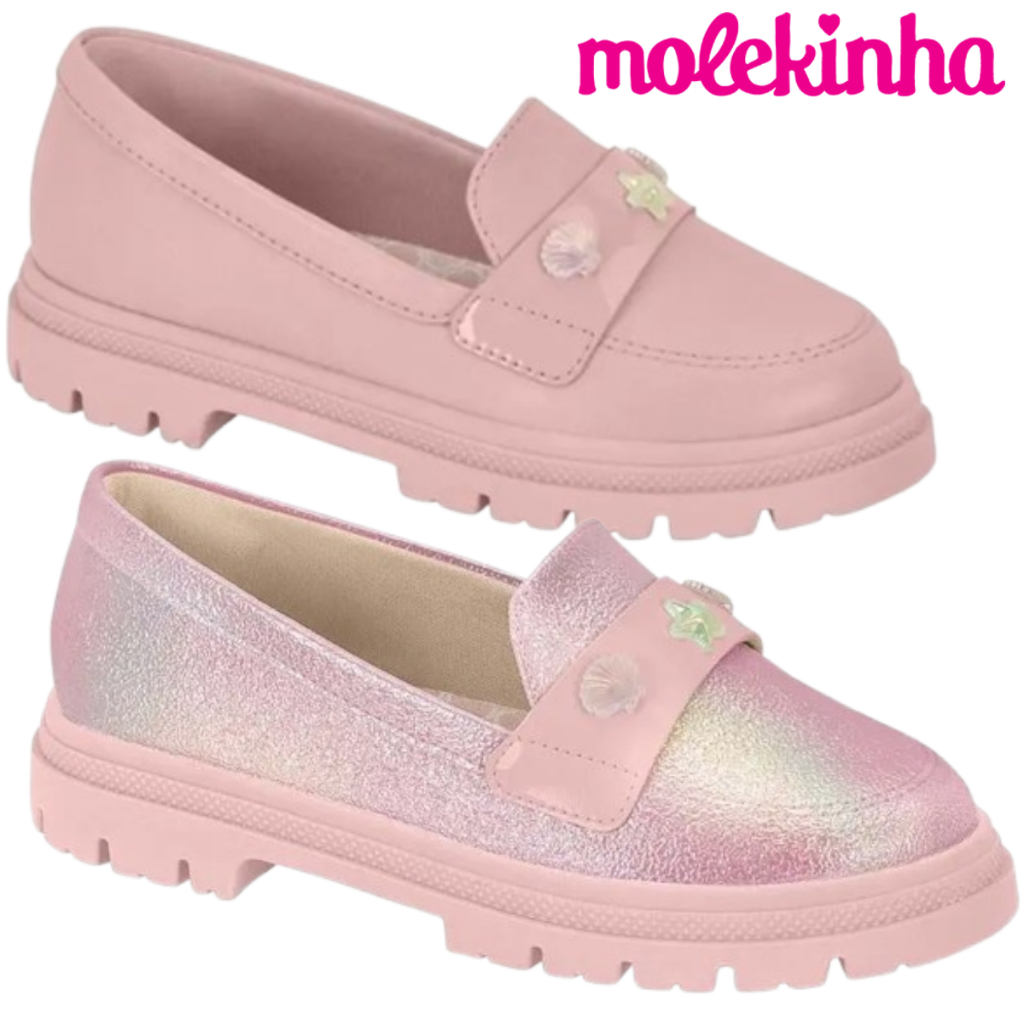 Mocassim Infantil Menina Molekinha Rosa Tendência
