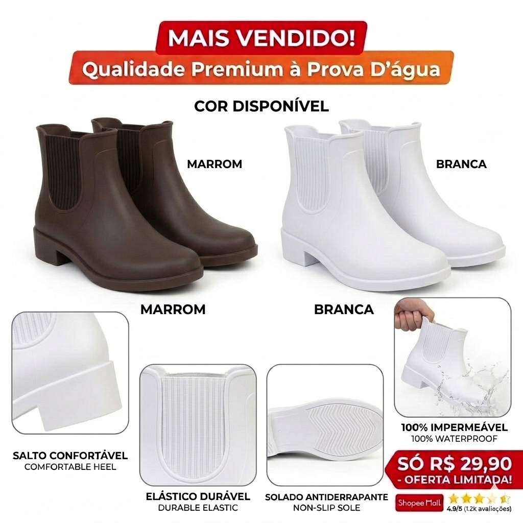 Bota Chelsea Protect Feminina Impermeável Cano Cu