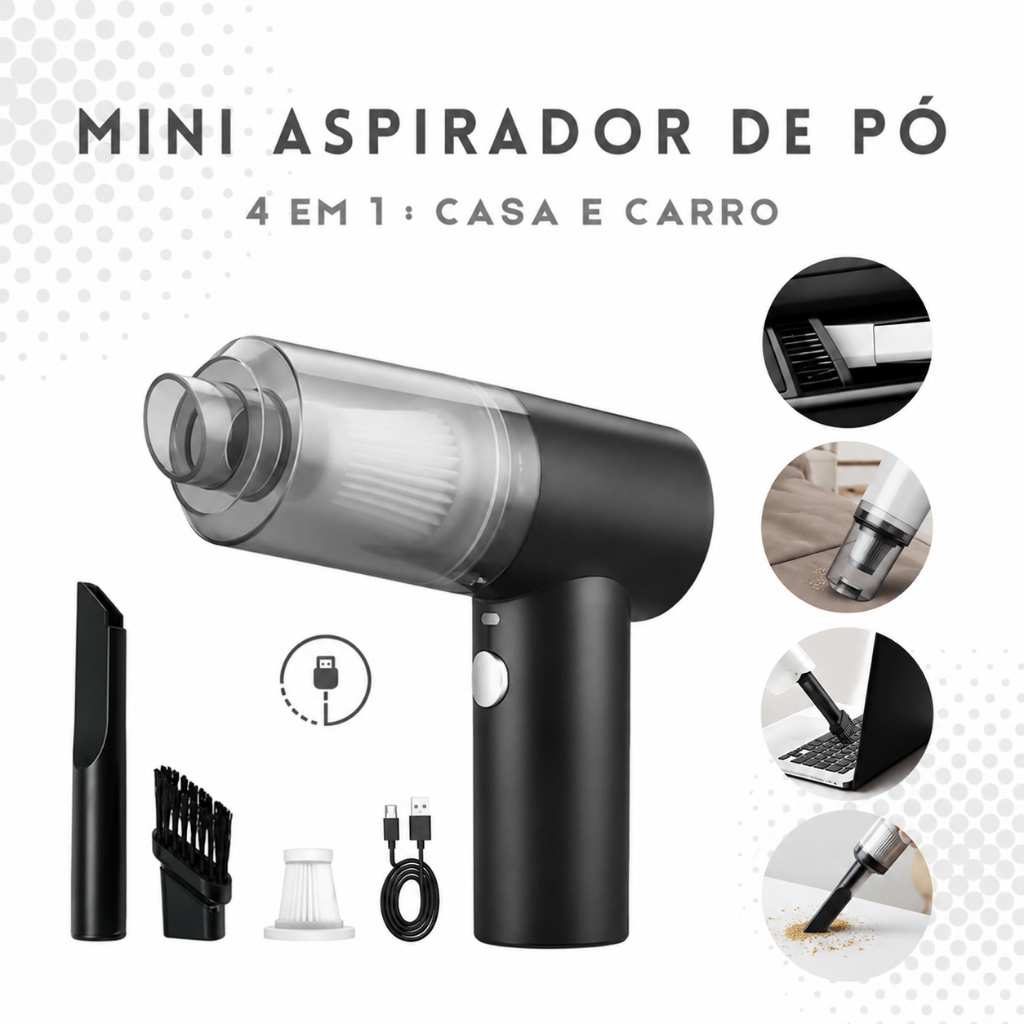 Mini Aspirador de Pó 4 em 1 Sem Fio com Soprador