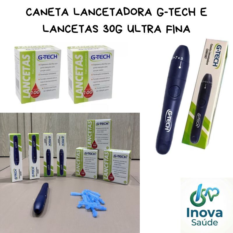 Caneta Lancetadora G-TECH e Lancetas 30g Ultra Fin