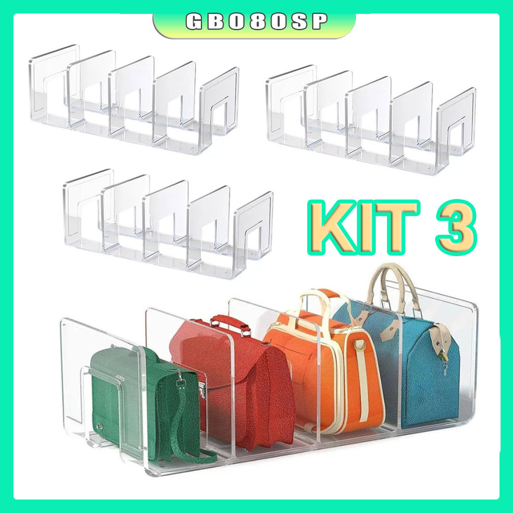 Kit 3 Pcs Organizador De Bolsas Em Acrílico C/ Di