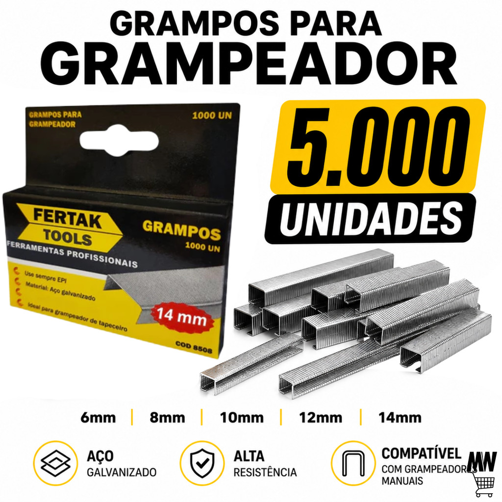 Grampo Grampeador Tapeceiro Kit 6 / 8 / 10 / 12 / 