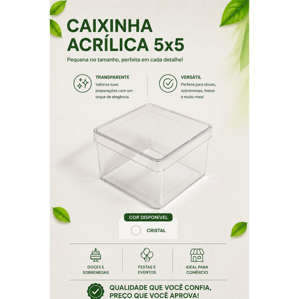 KIT 10/20 e 50 Caixinhas Acrílicas 5×5 Trans