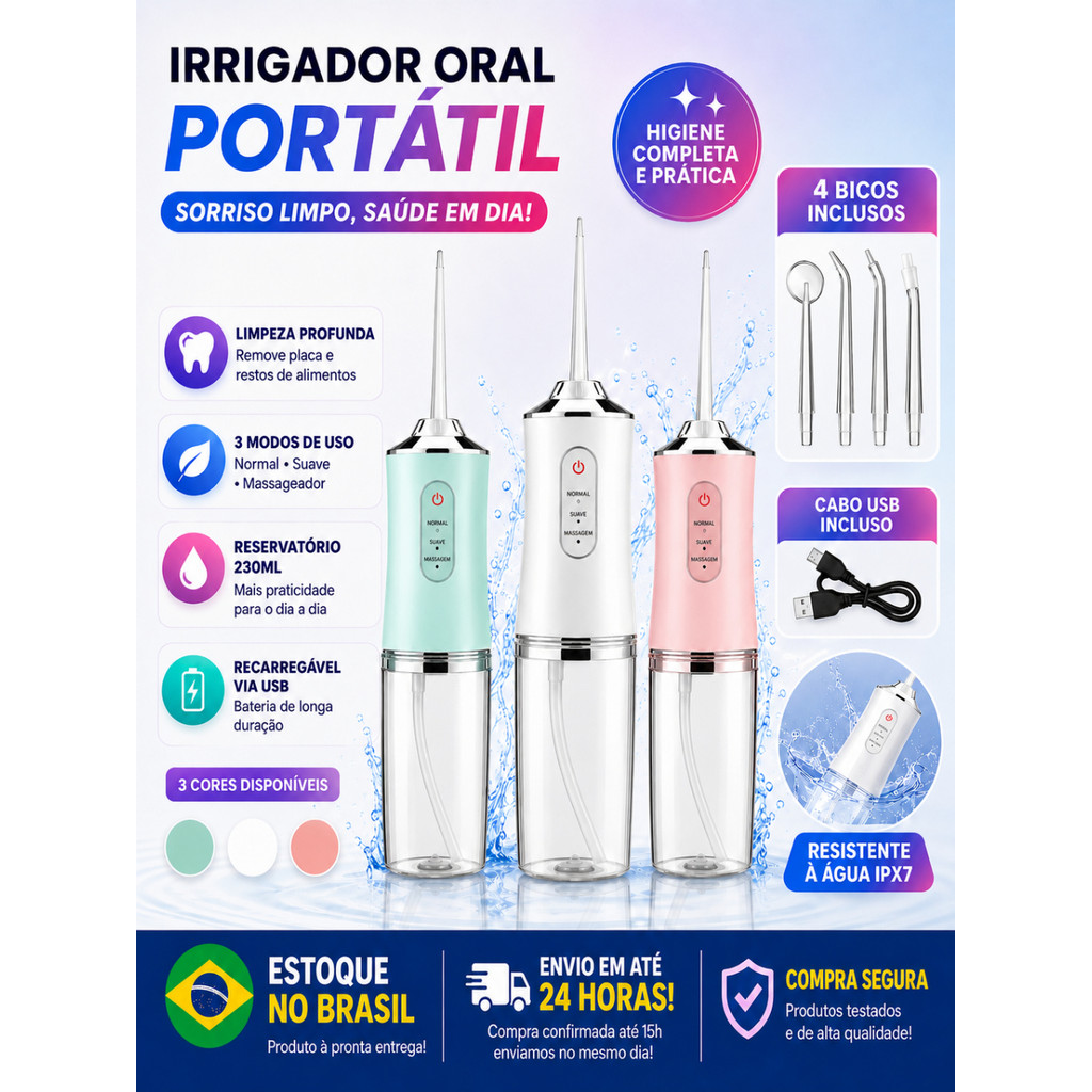 Irrigador Oral Portátil Recarregável USB Remove