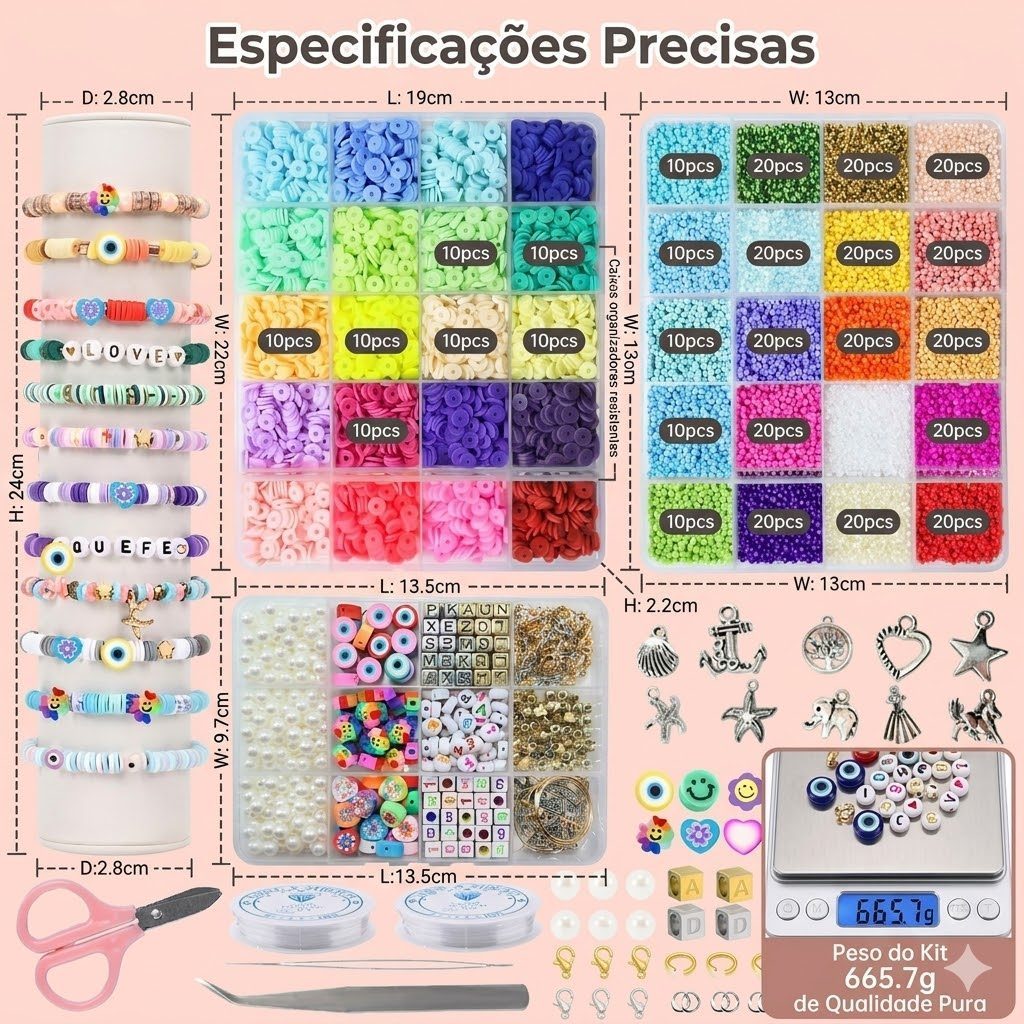 Conjunto 17000 Missangas E Fimo Kit Fabrica De Pul