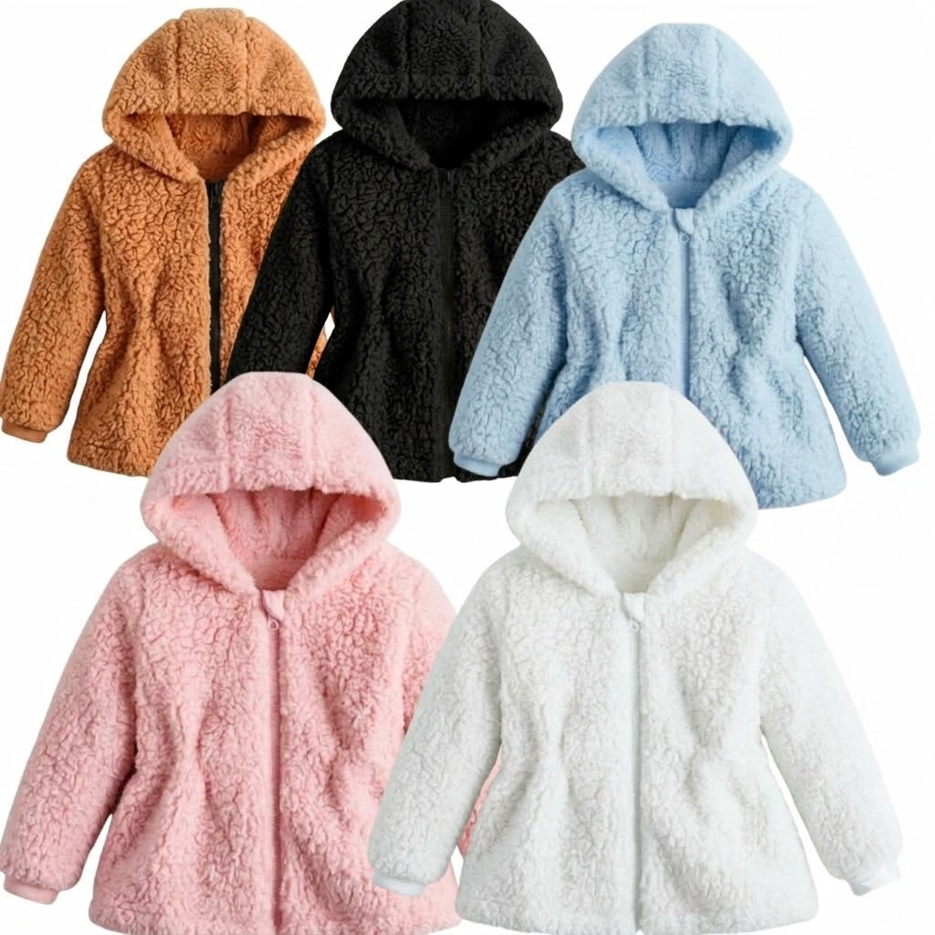 Blusa Infantil Sherpa com Zíper e Touca Casaco Qu