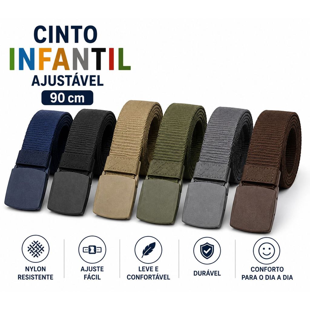 Cinto Infantil Ajustável 90cm Nylon Colorido