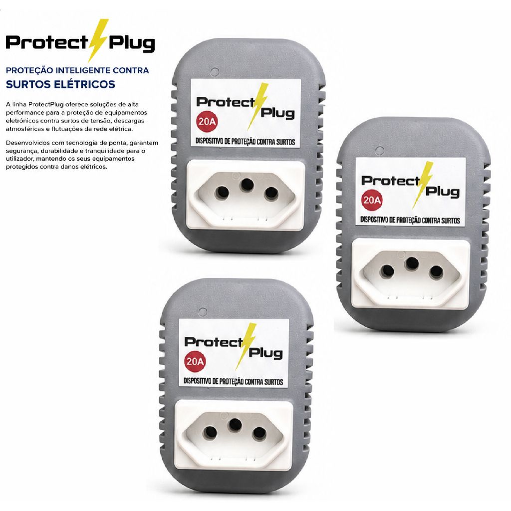 KIT 3 Protectplug Protetor Contra Surtos Elétrico