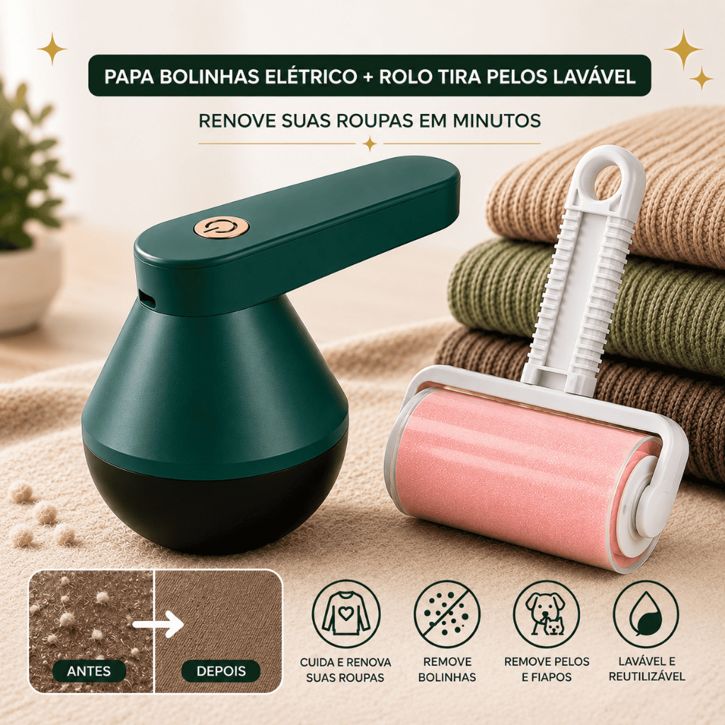 Kit Papa Bolinhas Elétrico Recarregável + Rolo T