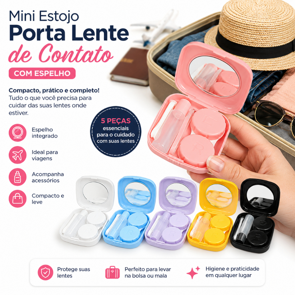 Mini Estojo Porta Lente de Contato com Espelho Por