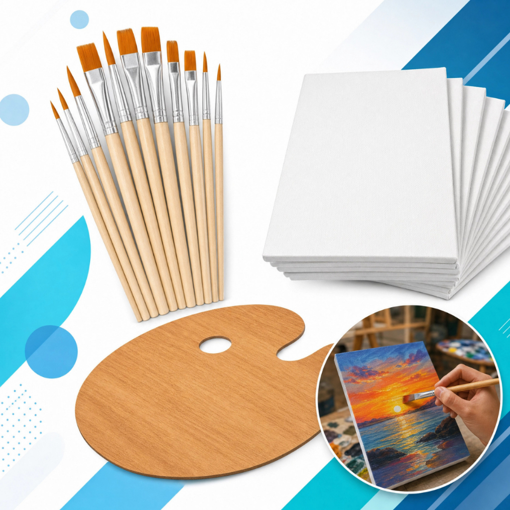 Kit Pintura Completo 12 Pincéis + Paleta Madeira