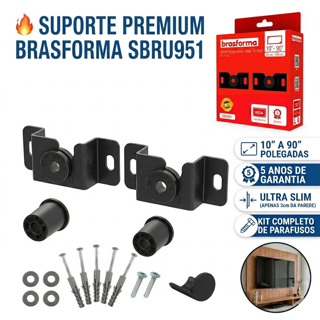 Suporte TV Fixo Universal 10 A 90 Polegadas 5 Anos