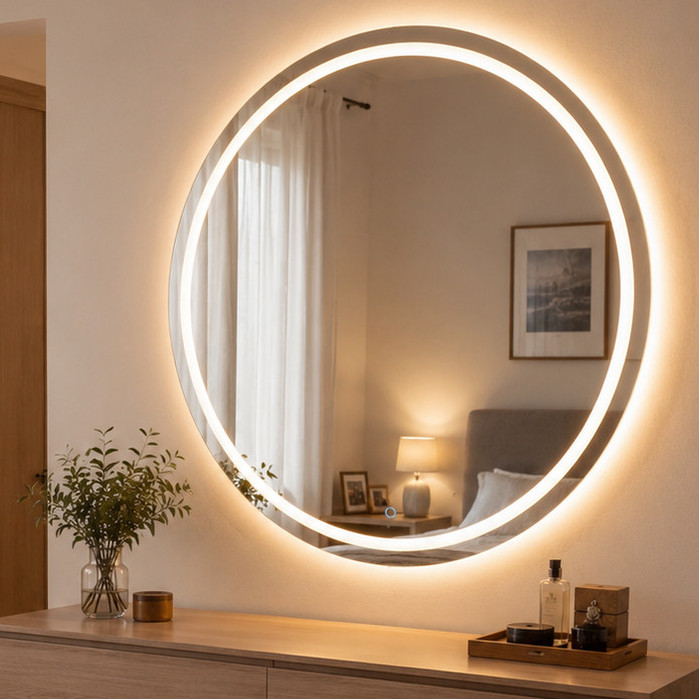 Espelho Grande com LED Redondo 90x90cm Bivolt com 