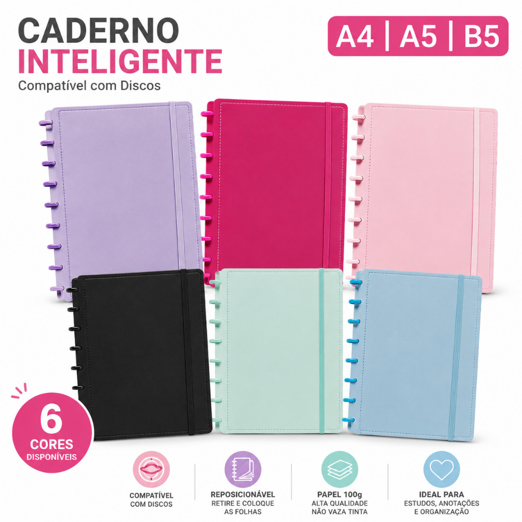 Caderno Inteligente Capa Dura A4 A5 B5 com Refil O