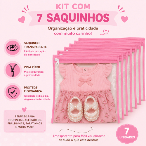 Kit 7 Saquinhos Maternidade Organizador Mala Bebê