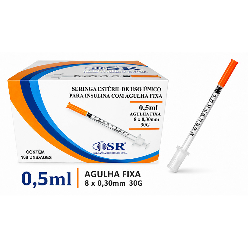 Caixa C/100 Seringas de Insulina 0,5ml (50UI) Agul