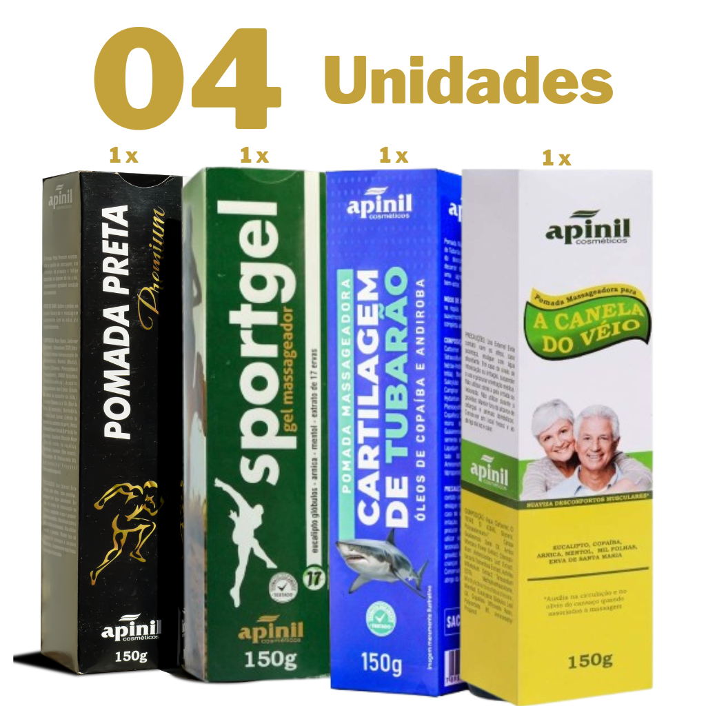 Kit 4 Pomadas Premium para Alívio de Dores Muscul