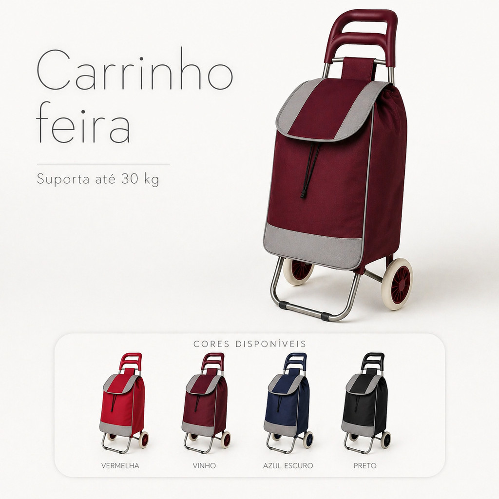 Carrinho De Feira Compras Reforçado Suporta Até 