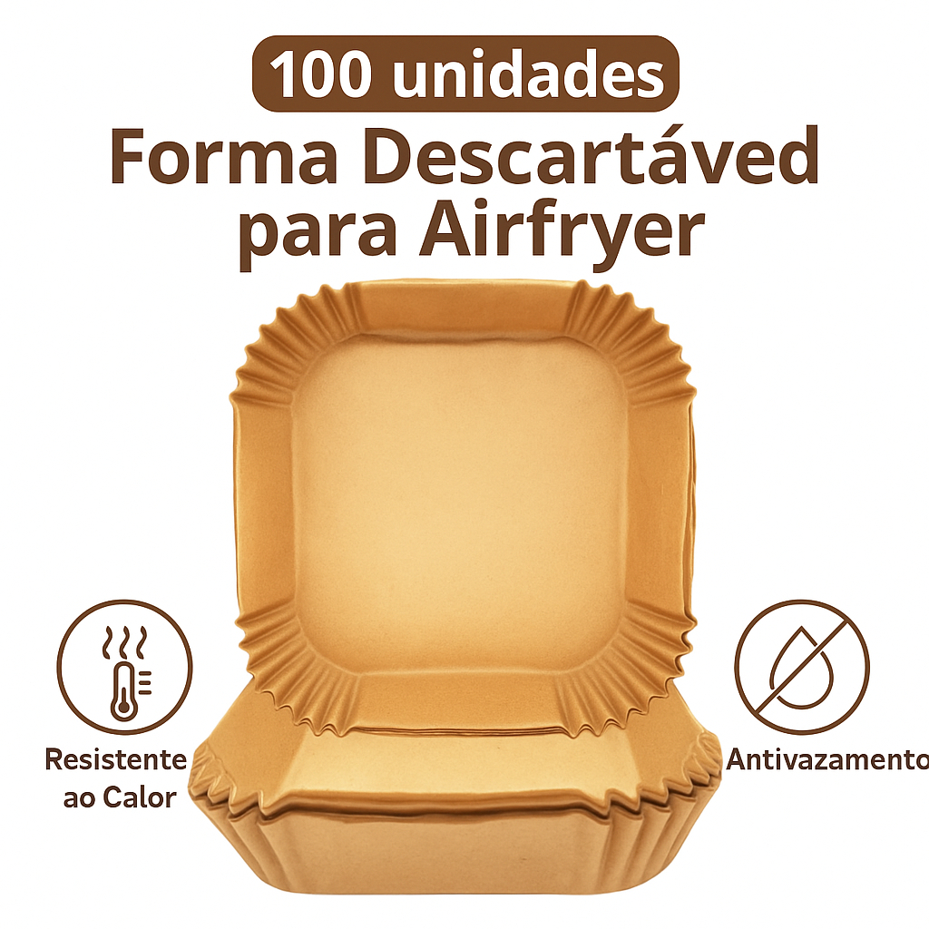 Forma Descartável Quadrada para Airfryer 100 Unid