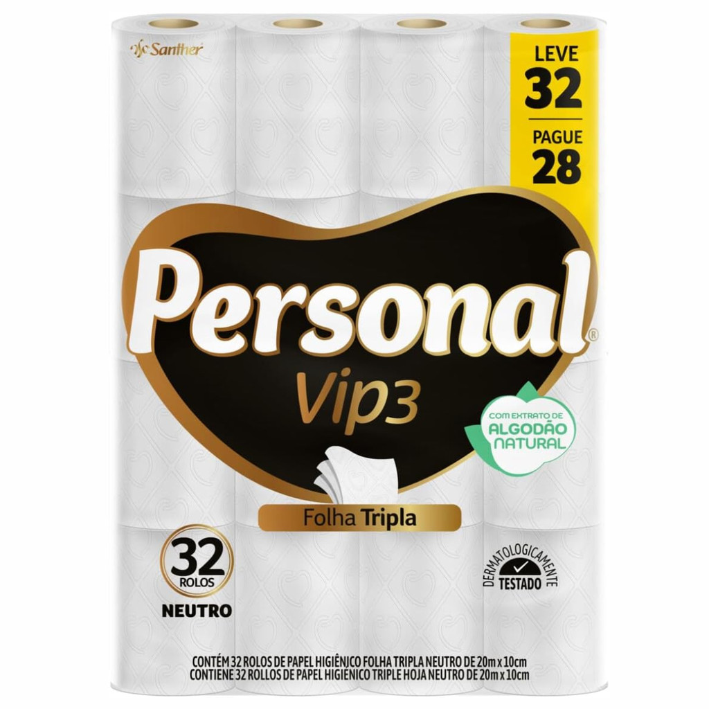 Papel Higiênico Personal Vip 3 Folha Tripla, 32 R