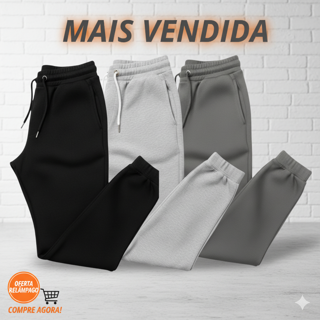 Kit 3 Calça de Moletom Algodão unissex com Punho