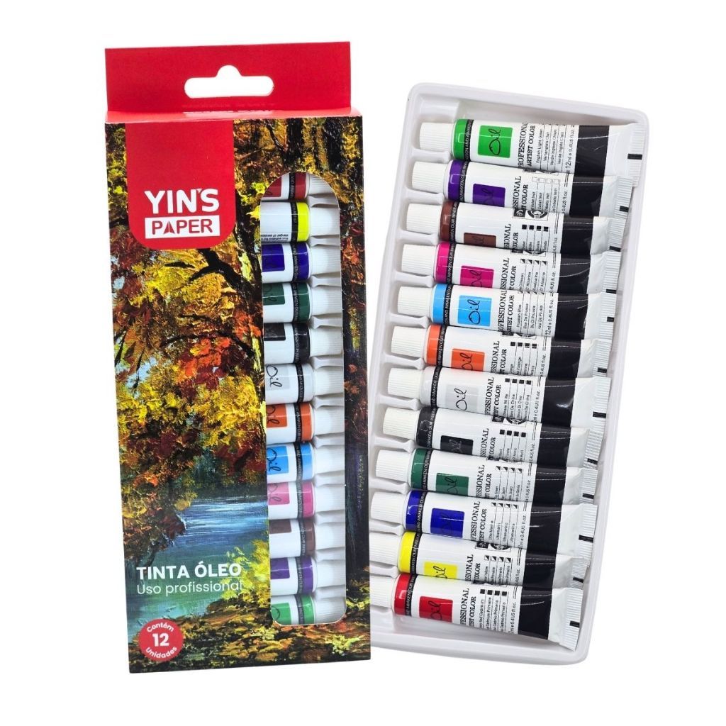 Tinta A Óleo Estojo 12 Cores Bisnaga Alta Qualida