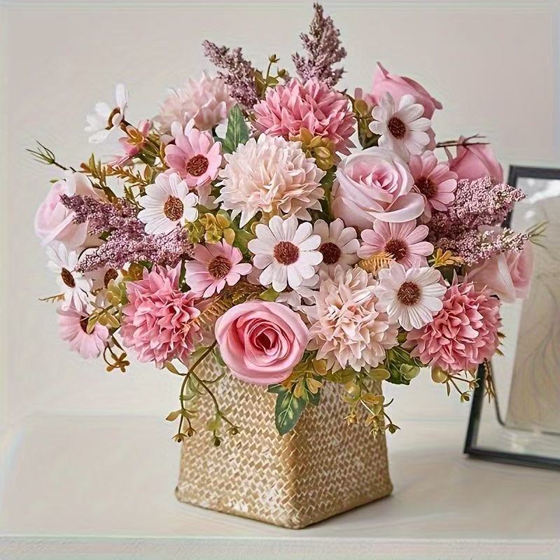 Flores artificiais, 7 cabeças de rosas e crisânt