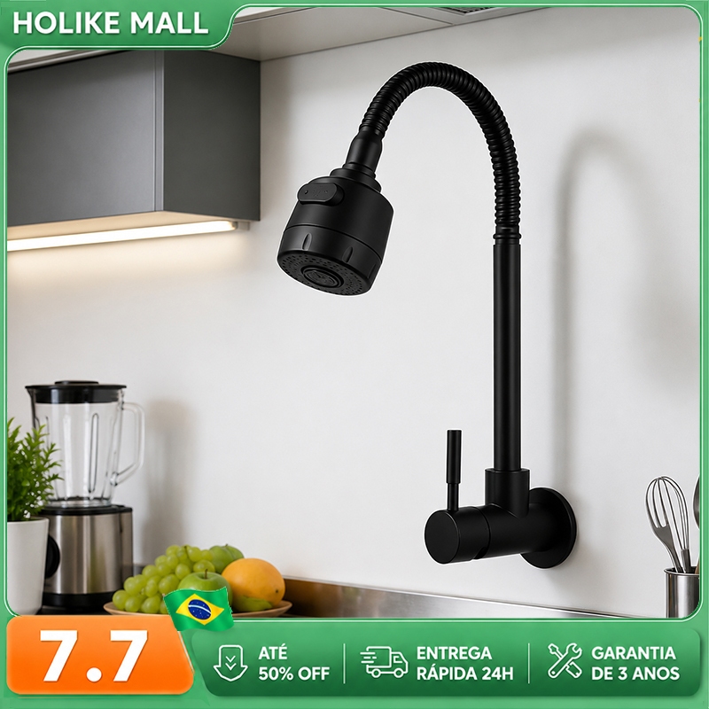 Inox Preto Torneira Com Chuveiro Com Rotação De