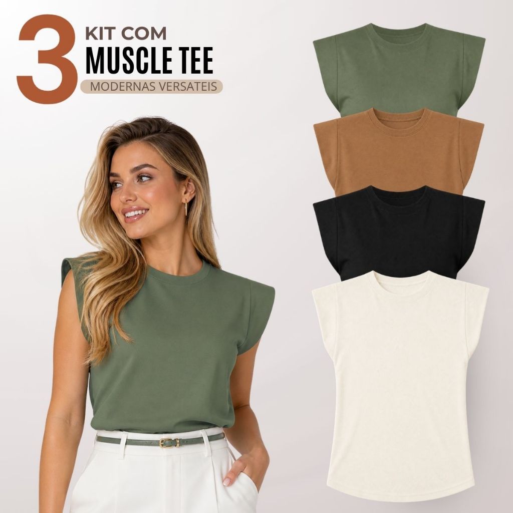 Kit 3 Blusas Feminina Muscle Tee Moderna Casual 10