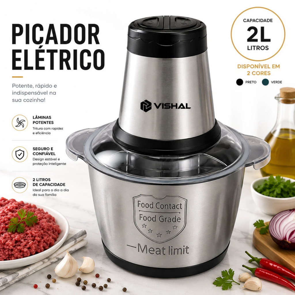 2 Litro Triturador De Alimentos Carne e Legumes El