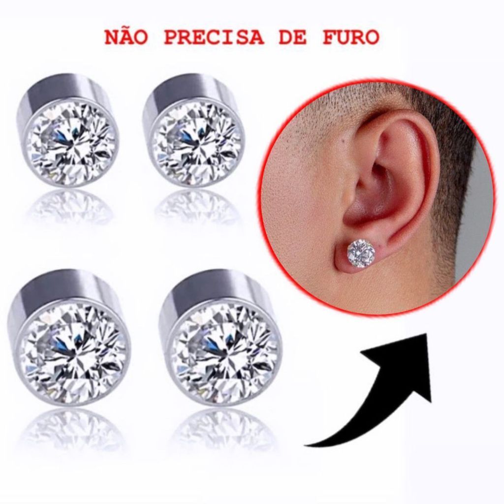 3 Pares Brinco Falso Pressão Sem Furo Magnético 