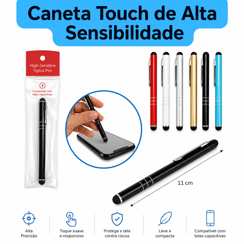 Kit Caneta Touch Screen Universal para Tablet, Cel