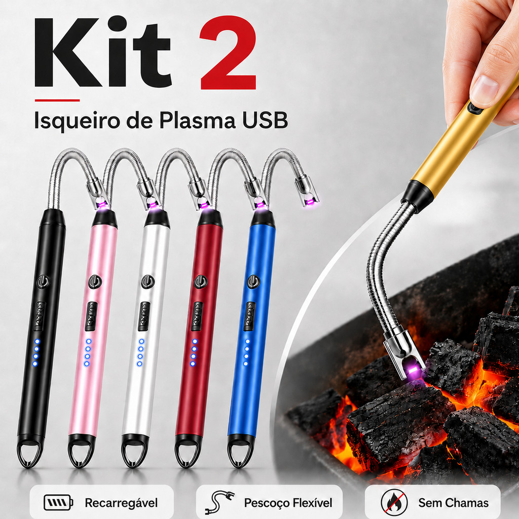Kit 2 Acendedor Eletrônico Plasma Isqueiro USB Re