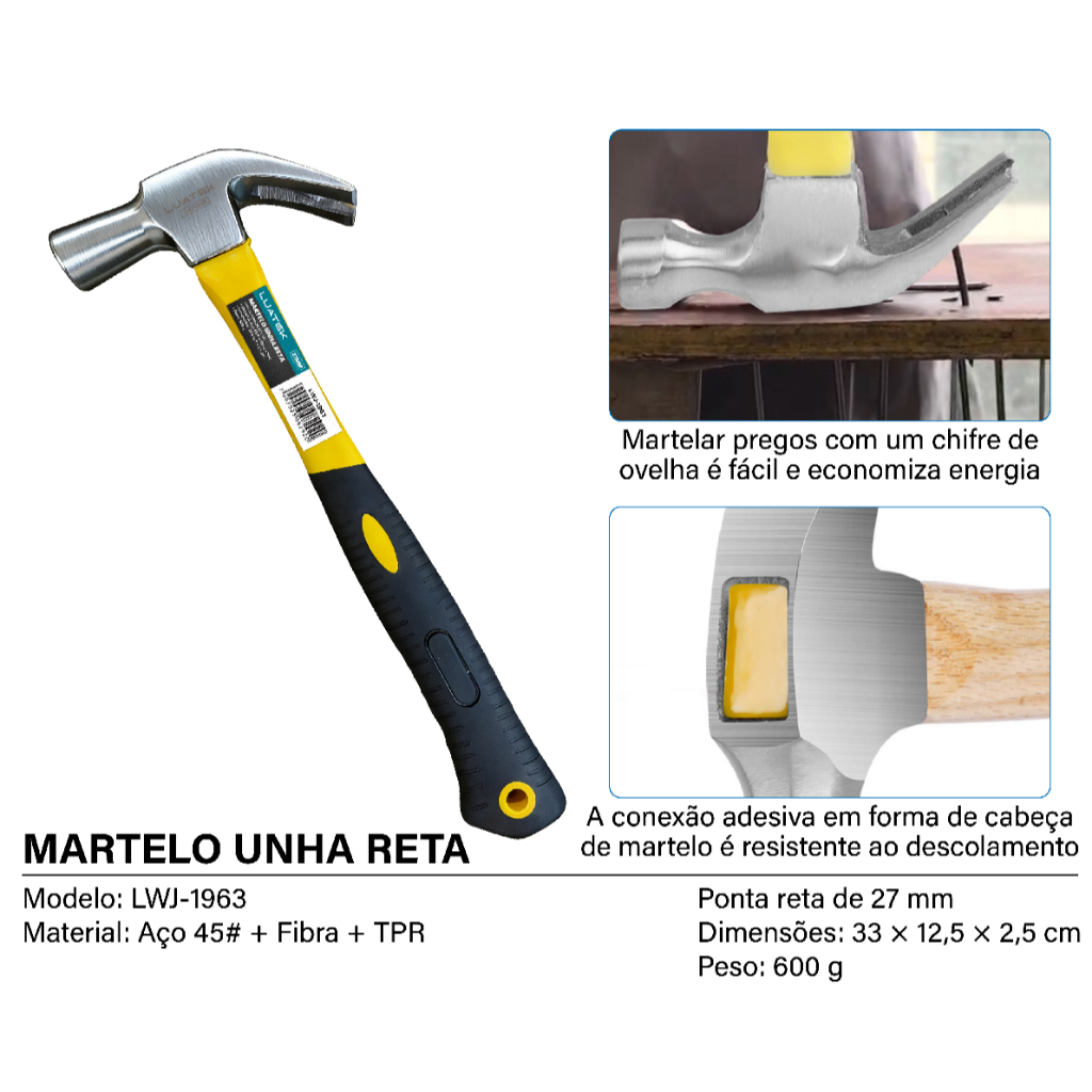 Martelo Tipo Unha Aço Carbono Com Cabo Emborracha