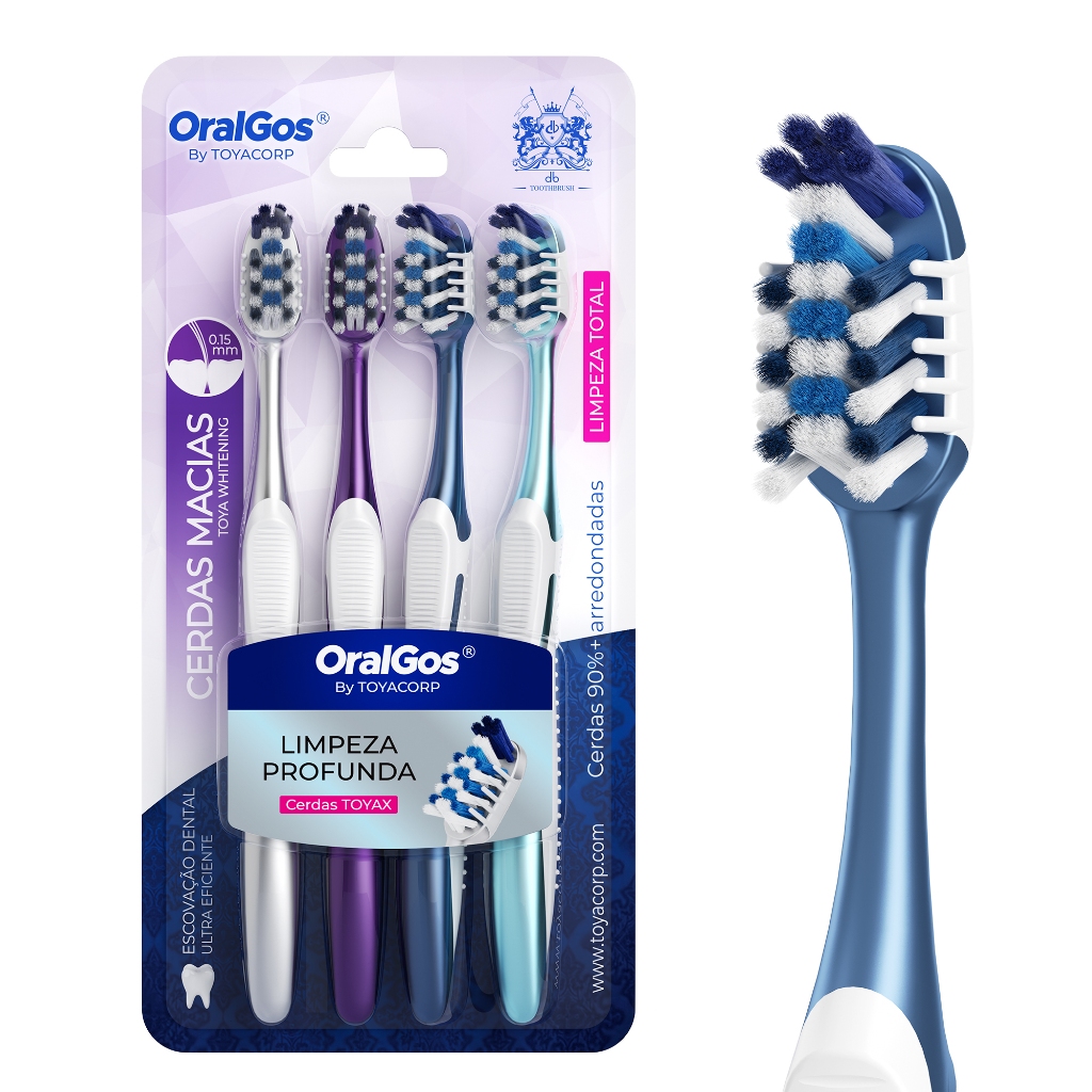 OralGos Escova de dente adultos,  Kit 4 un, Dentes