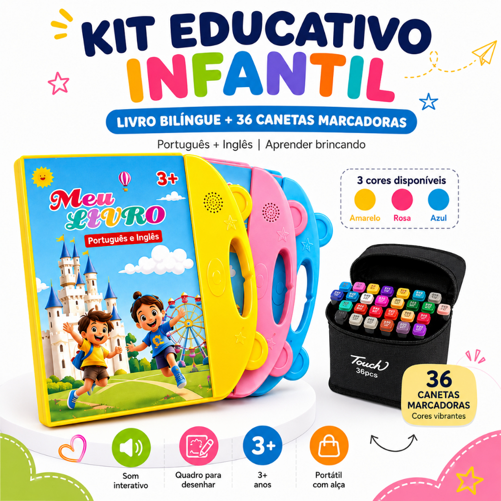 Livro Interativo com Som Infantil Bilíngue Portug