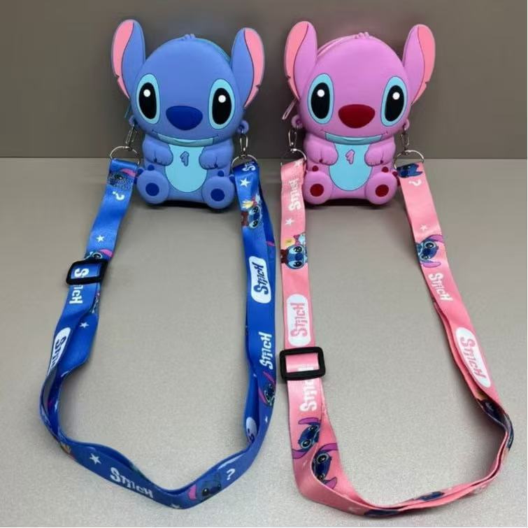 Bolsa Stitch Silicone Azul Rosa Pequena Porta Celu