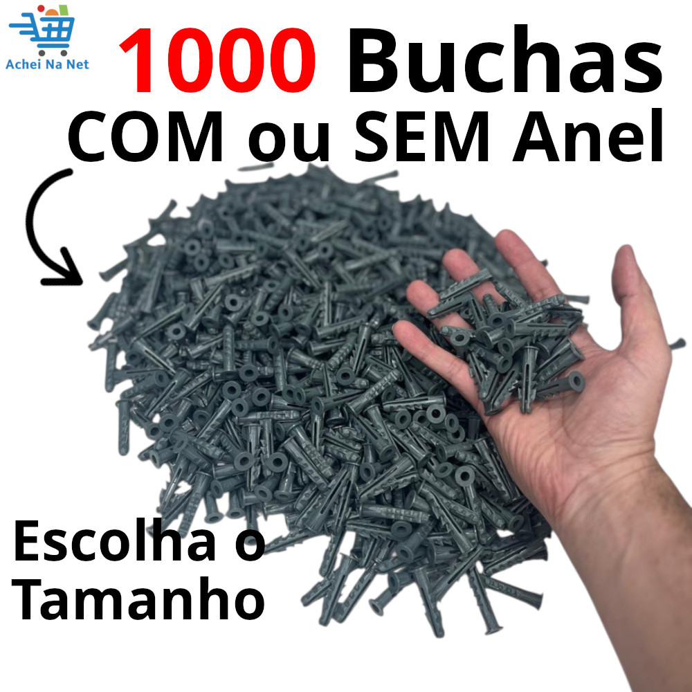 1000 Buchas Fixação com ou sem Anel para Parede,