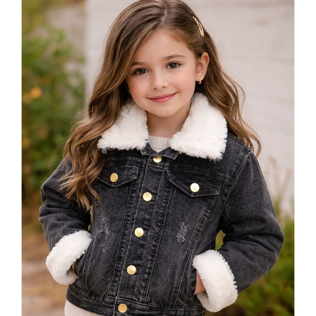 Jaqueta Jeans com Pelinho Meninas Infantil e Juven