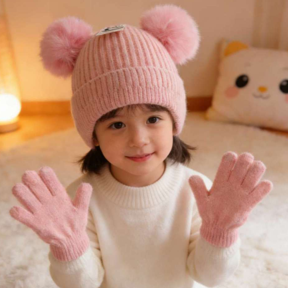Kit Touca e Luvas Infantil 4 a 8 anos Inverno Frio