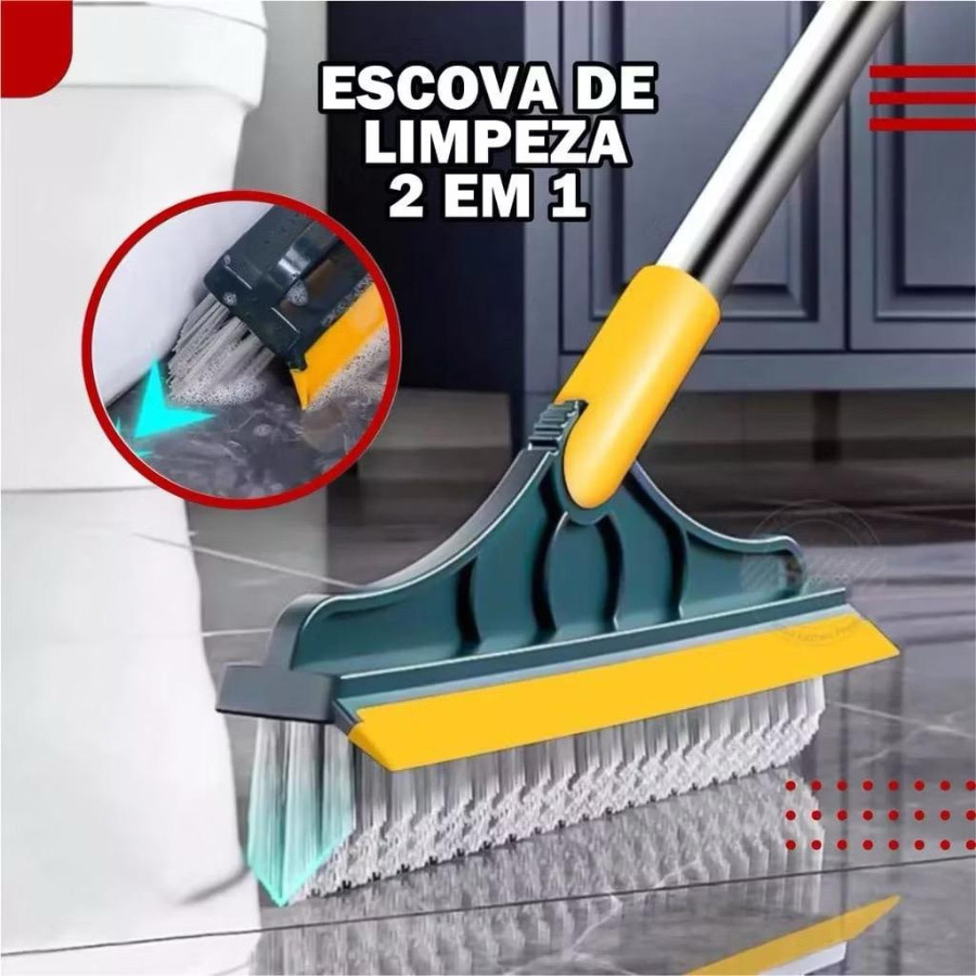 Escova 2 em 1 Vassoura e Rodo, Escova Rígida de L