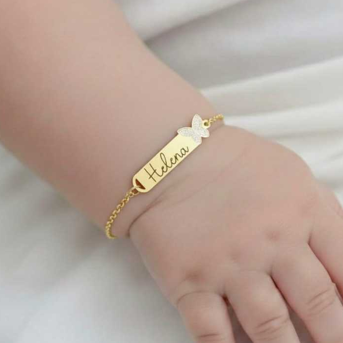 Pulseira Infantil com Nome Personalizada Bebê RN 
