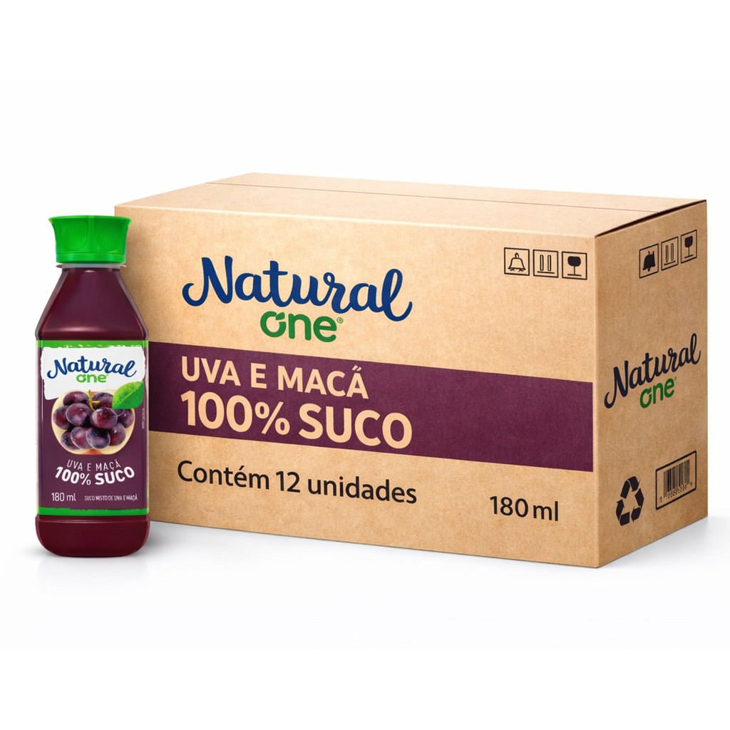 Kit 12 Suco de Uva e Maçã NATURAL ONE 180ml 100%