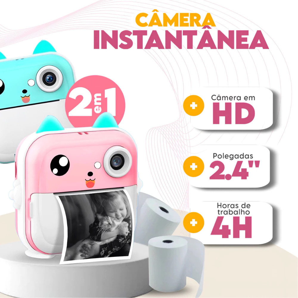 Camera Impressora Infantil Para Crianças Vídeo F