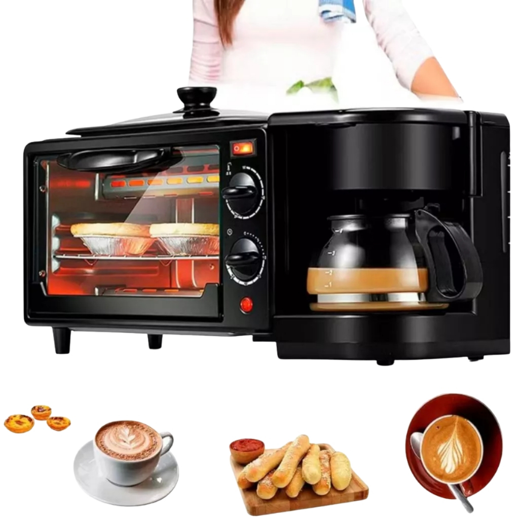 Forno + Cafeteira + Grill 3 em 1 Café da Manhã P