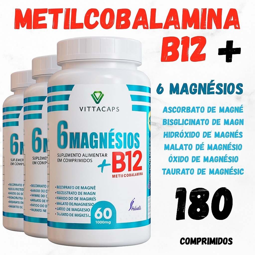 6 MAGNÉSIOS + B12 METILCOBALAMINA | 60 CÁPSULAS 
