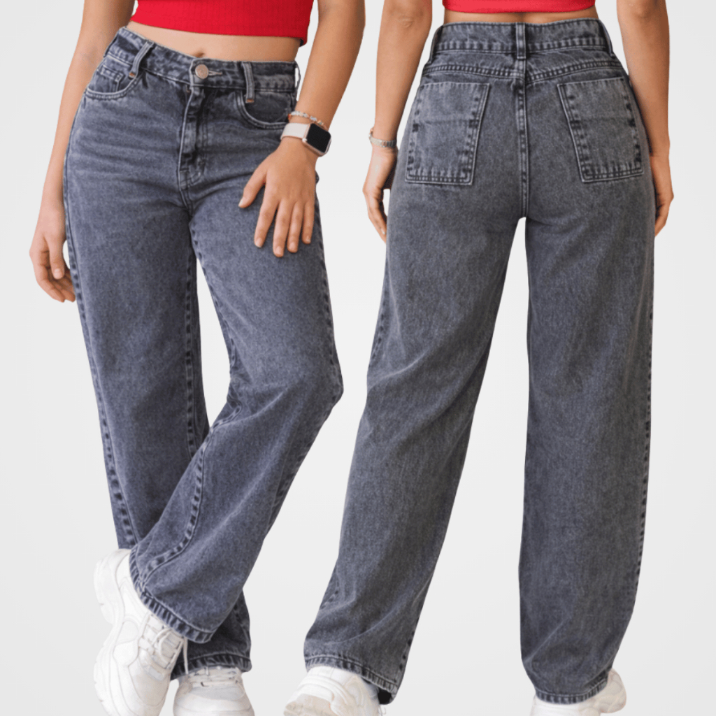 Calça Jeans Infantil Feminina Wide Leg Grafite Ma